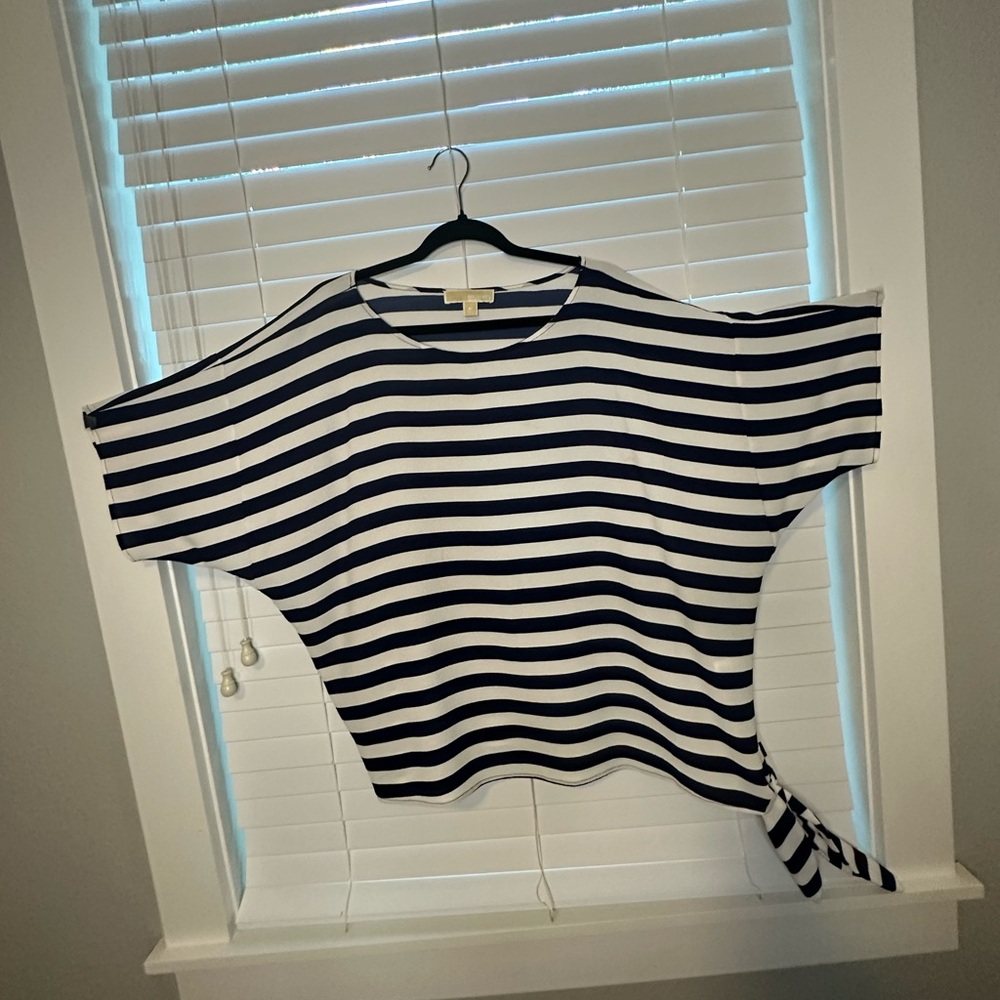 Michael Kors Navy and White Striped Short Sleeve Top